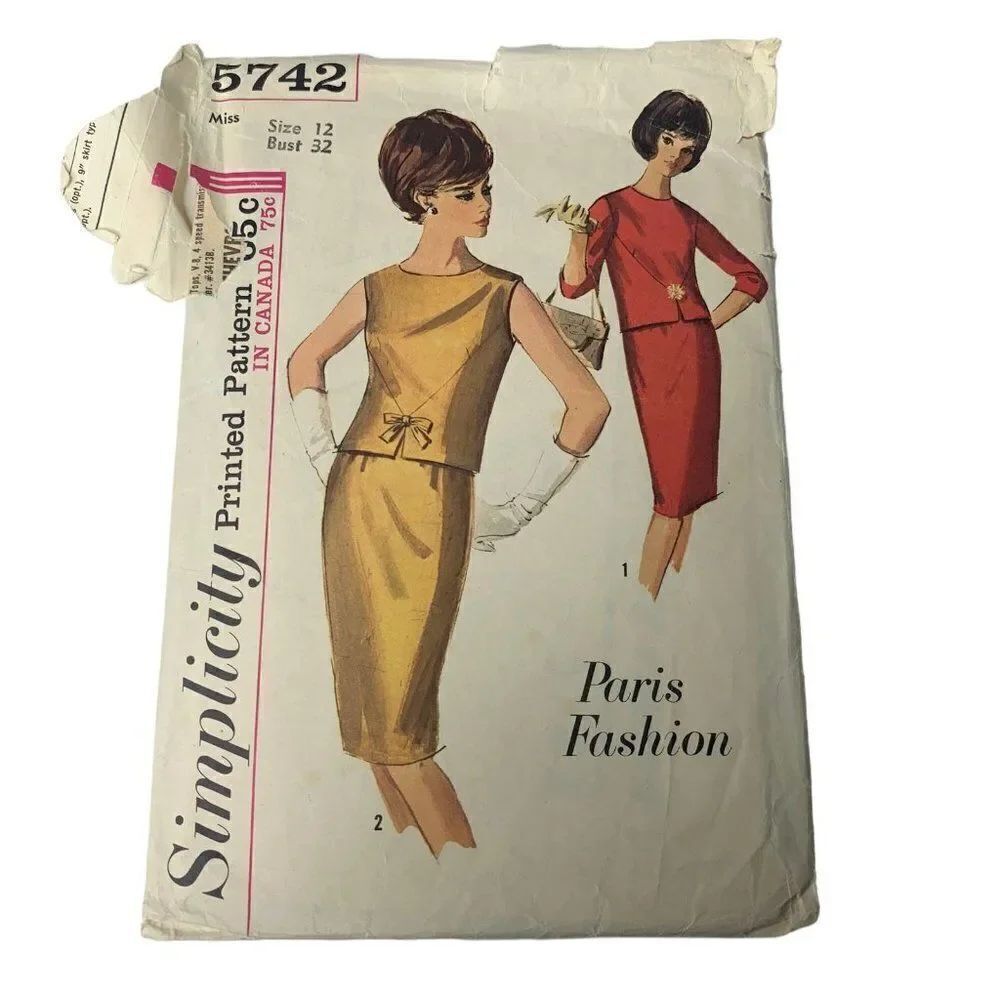 Vintage 60s Simplicity 5742 Pattern Misses 10-18 Paris Fashion 2 Piece Dress Cut